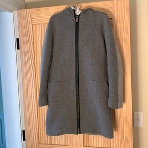Jcrew lined wool coat grey size 2 with leather detail and hood